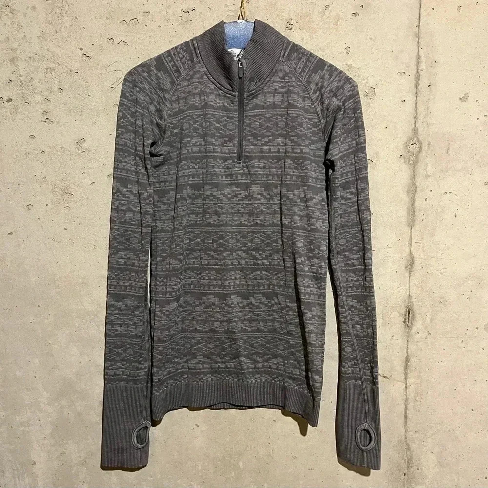 Lululemon Rest Less Pullover Womens 1/4 Zip Heathered Slate Ski Run Pattern 4